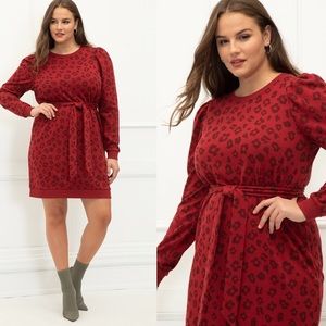ELOQUII Elements Plus Size Puff Sleeve Leopard Print Sweatshirt Dress